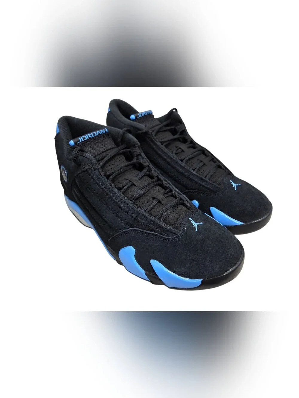 Air Jordan 14 Retro Black and University Blue Sneakers